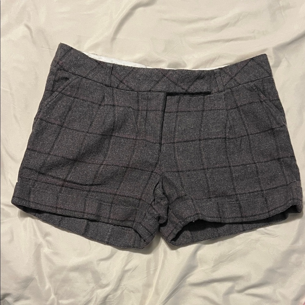 Boston Proper Gray Plaid Wool Blend Shorts Size 10